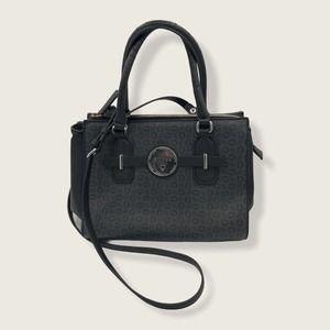 Guess Vegan PVC Black Monogram Deep Large Zip Snap Crossbody Shoulder Bag